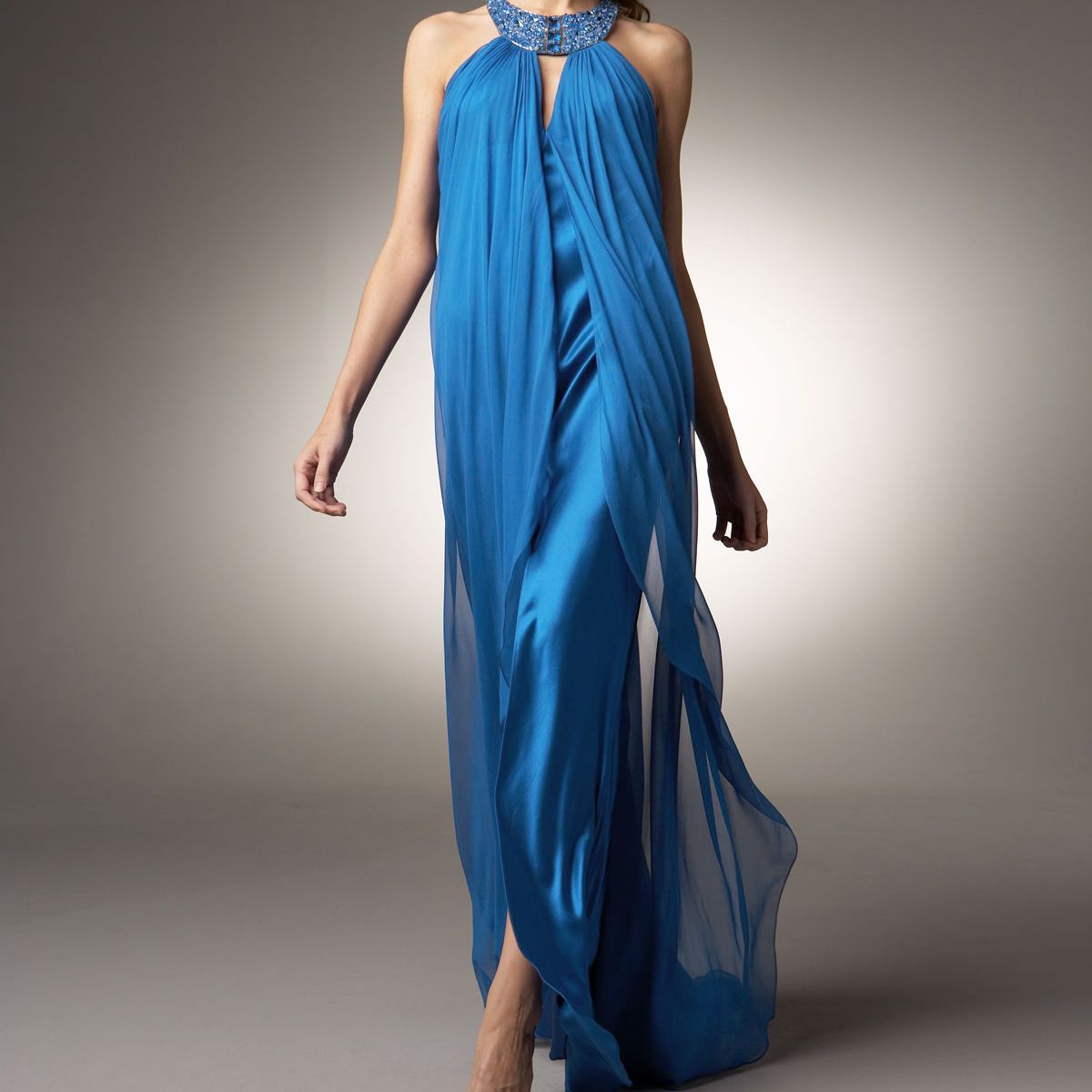 Blue silk evening dress hotsell